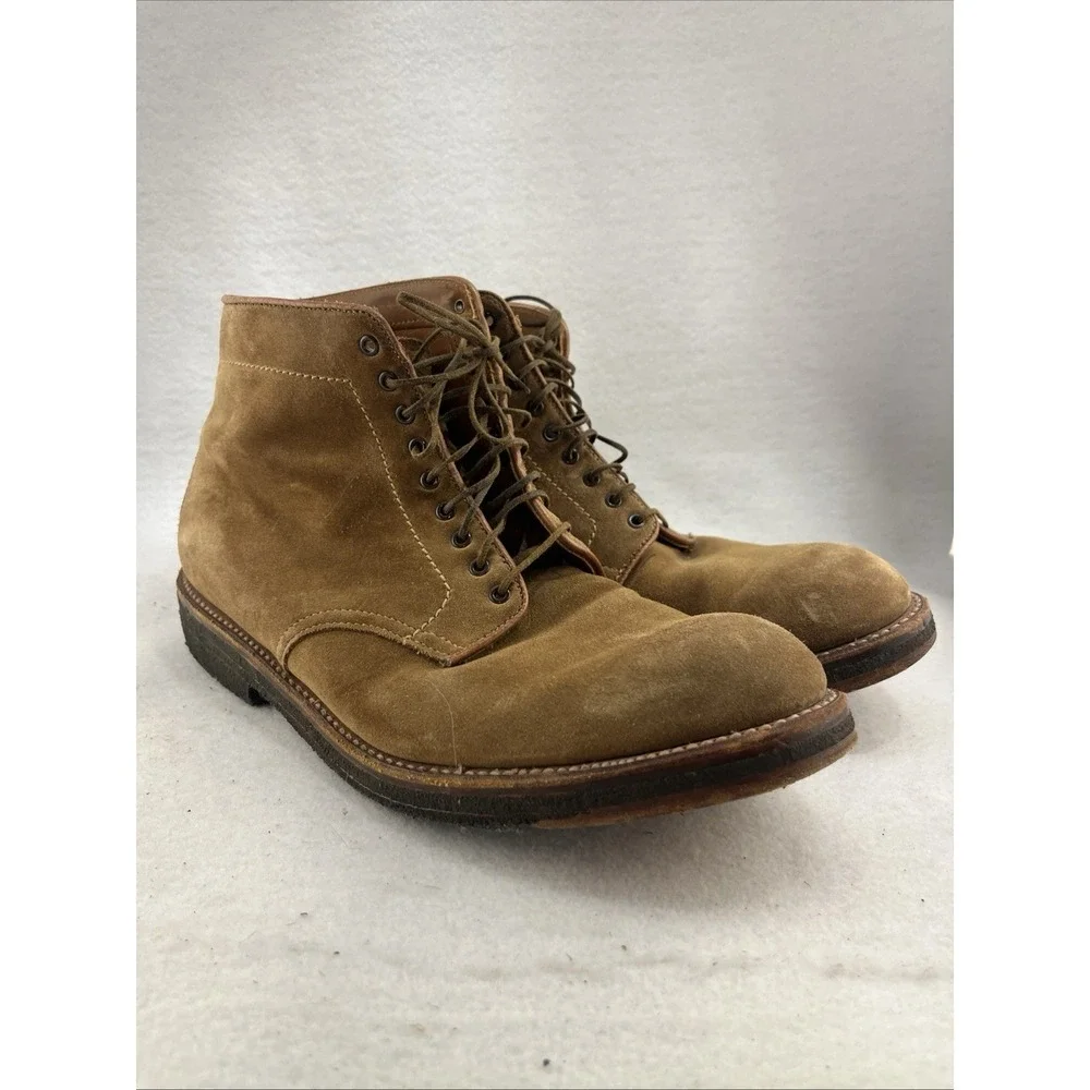 Alden New England Plain Toe Boot Tan Suede- Crepe Sole, Men's‎ 10.5, Derby Boot